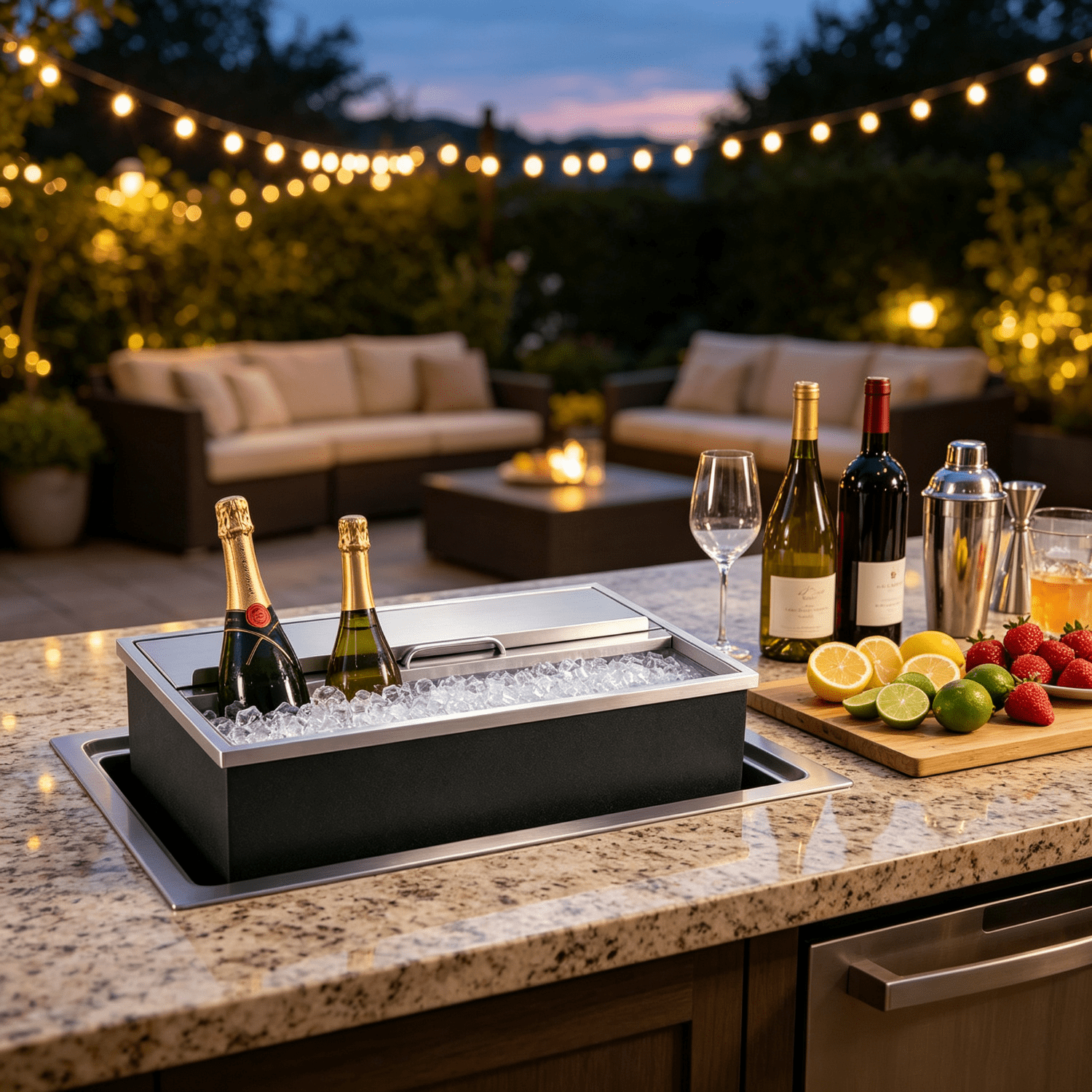 Drop-In Ice Chest, Stainless Steel Ice Storage Box with Sliding Lid and Drain Hose, Ice Bin for Chilled Wine, Beer, Beverage (36 x 18 x 14 Inches)