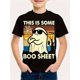 thumbnail image 1 of Machine Washable Top| Halloween "This Is Some Boo Sheet" 3D Print Boys' T-Shirt - Casual Black Cotton Tee with & Spider Web Design, Short Sleeve, Machine Washable, 1 of 6