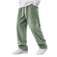 thumbnail image 3 of Corduroy Pants for Men Drawstring Elastic Waist Straight Leg Sweatpants with Pocket Loose Casual Soft Vertical Texture Autumn Winter Trousers Light Green XXXL, 3 of 3