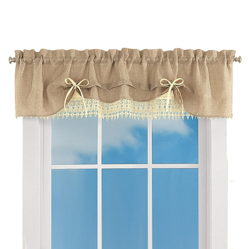 Burlap Lace CafÃ© Kitchen Curtain Collection with Rod Pocket Tops, Valance