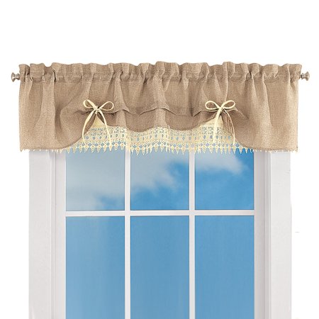 Burlap Lace Cafa C Kitchen Curtain Collection With Rod Pocket Tops