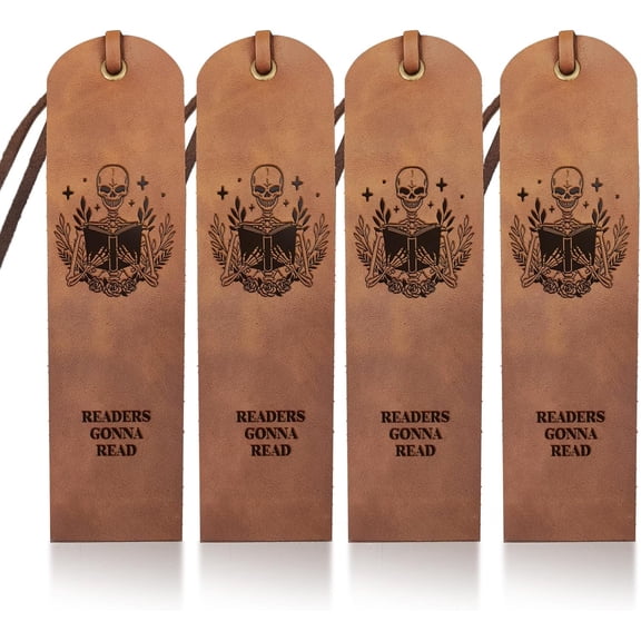 4Pcs Reading Leather Bookmark Wreath Leather Book Page Markers 2×7inch Readers Gonna Read Handmade Book Accessories for Men Women Book Lovers Readers Writers Gifts Brown