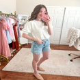 thumbnail image 4 of QJUHUNG Women Short Puff Sleeve Sweaters Loose Lightweight Pointelle Knit Pullover Tops, 4 of 5