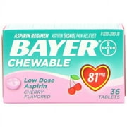 Bayer Chewable Low Dose Baby Aspirin 81mg for Adults Cherry 36 Ct 2 Pk | Low Dose Aspirin | NSAIDS Pain Reliever Anti Inflammatory | Heart Pain Relief | Travel Aspirin