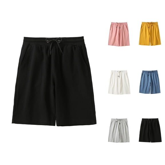 Bermuda Shorts for Women Summer Casual Elastic Waist Straight Leg Knee Length Lounge Shorts with Pockets