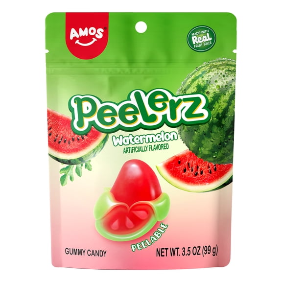 AMOS Peelerz Watermelon, Peelable Gummy Candy, Real Fruit Flavor, 1 Count, 3.5 oz Bag