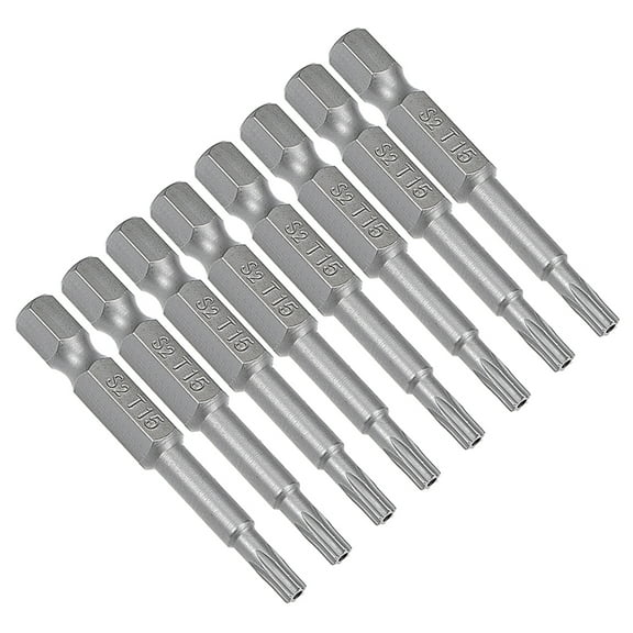 8pcs 1/4" Hex Shank T15 Magnetic Security Torx Screwdriver Bits 50mm Length