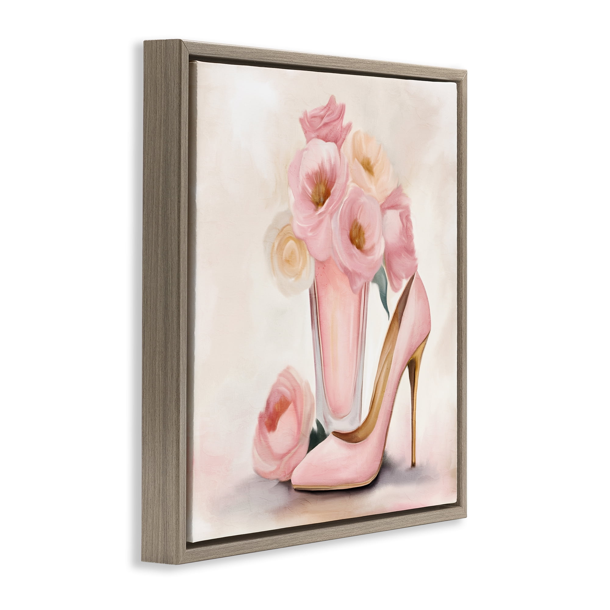 Stupell Industries Pink Beauty Bouquet Brown Framed Floater Canvas Wall Art, design by Kim Allen