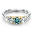 thumbnail image 3 of Gem Stone King 925 Silver and 10K Yellow Gold Blue Moissanite and Lab Grown Diamond Engagement Ring for Women | 1.50 Cttw | Round 5MM | Gemstone Birthstone | Size 9, 3 of 6