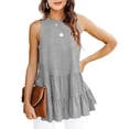 thumbnail image 1 of Camiseta sin mangas para mujer, cuello redondo, dobladillo con volantes, tipo suelto, Color puro, Top de verano para uso diario, 1 of 6