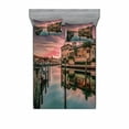 thumbnail image 2 of Cityscape Bedding Set with Sheet & Covers, Colorful Sunrise over Venetian Bay Naples Florida Apartments Trees Waterscape, Printed Bedroom Decor 2 Shams, 4 Sizes, Purple Green, by Ambesonne, 2 of 3