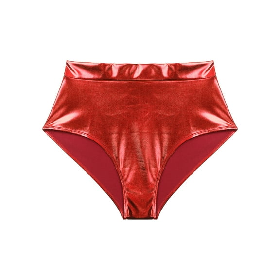 TiaoBug Womens Low Rise Shiny Metallic Booty Shorts Jazz Dance Hot Pants Clubwear Red S