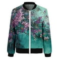 thumbnail image 3 of Floral Print Baseball Jacket for Women 2025 Fall Long Sleeve Lightweight Zip Up Casual Jackets Coat Outerwear, 3 of 6