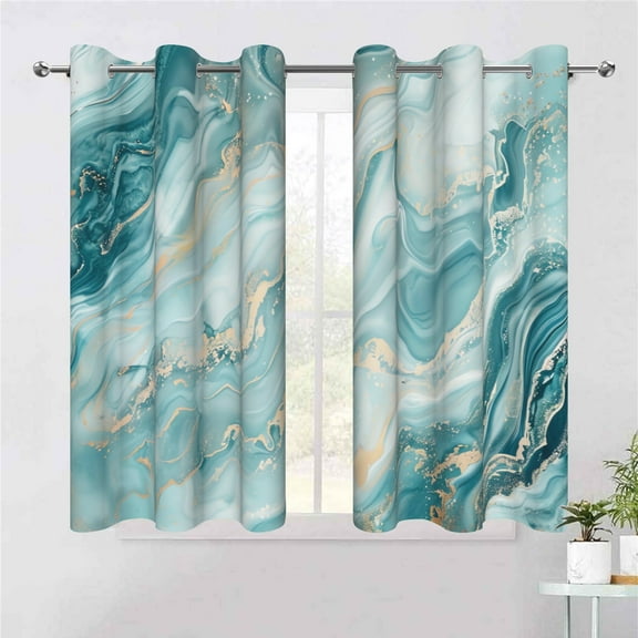 Dashan Teal Marble Blackout Curtains for Bedroom Living Room Decor Grommet Window Drapes 42x63 Inch,2 Panels