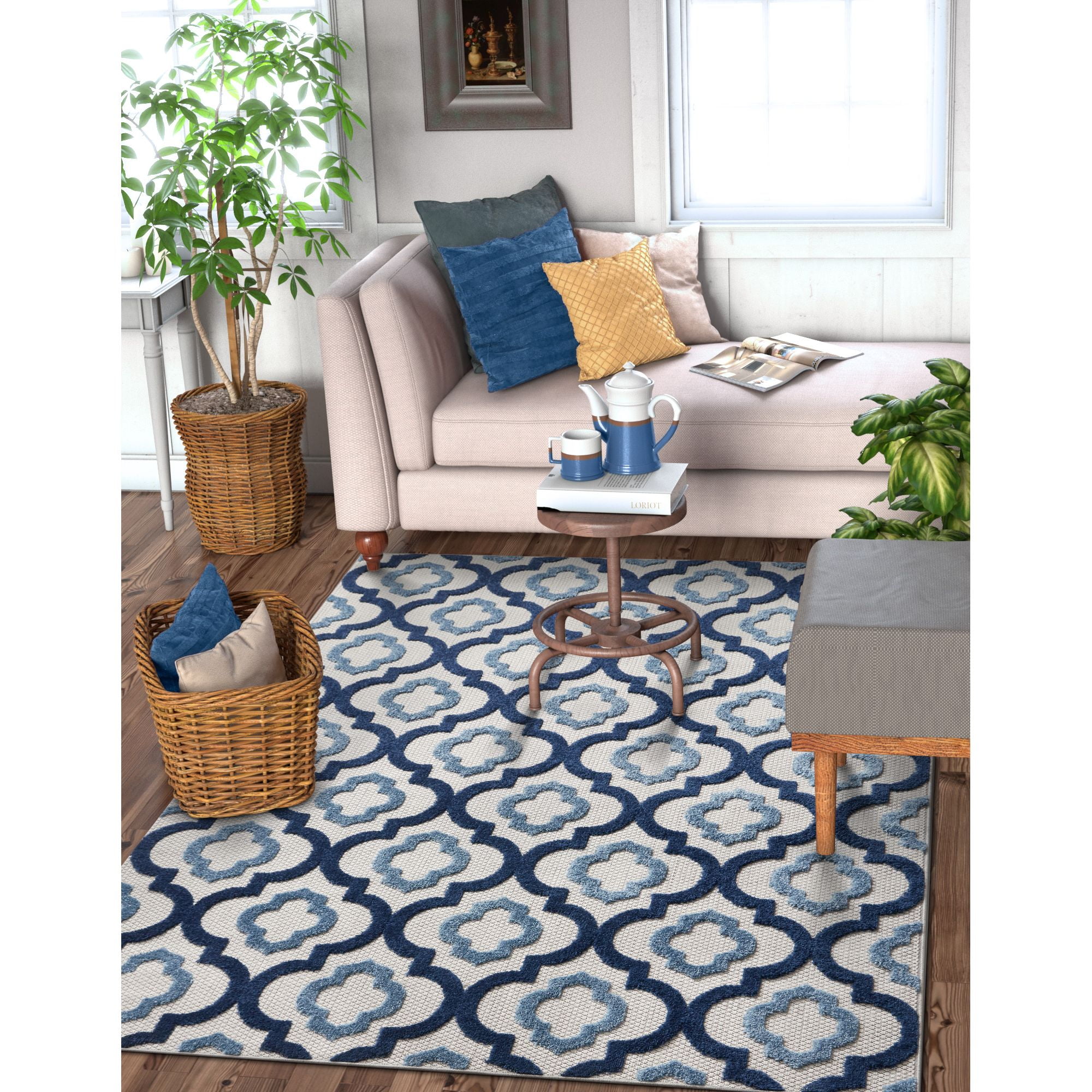 Well Woven Dorado Illuminate 5 3 X 7 Modern Trellis Lattice Blue High Low Indoor Outdoor Area Rug