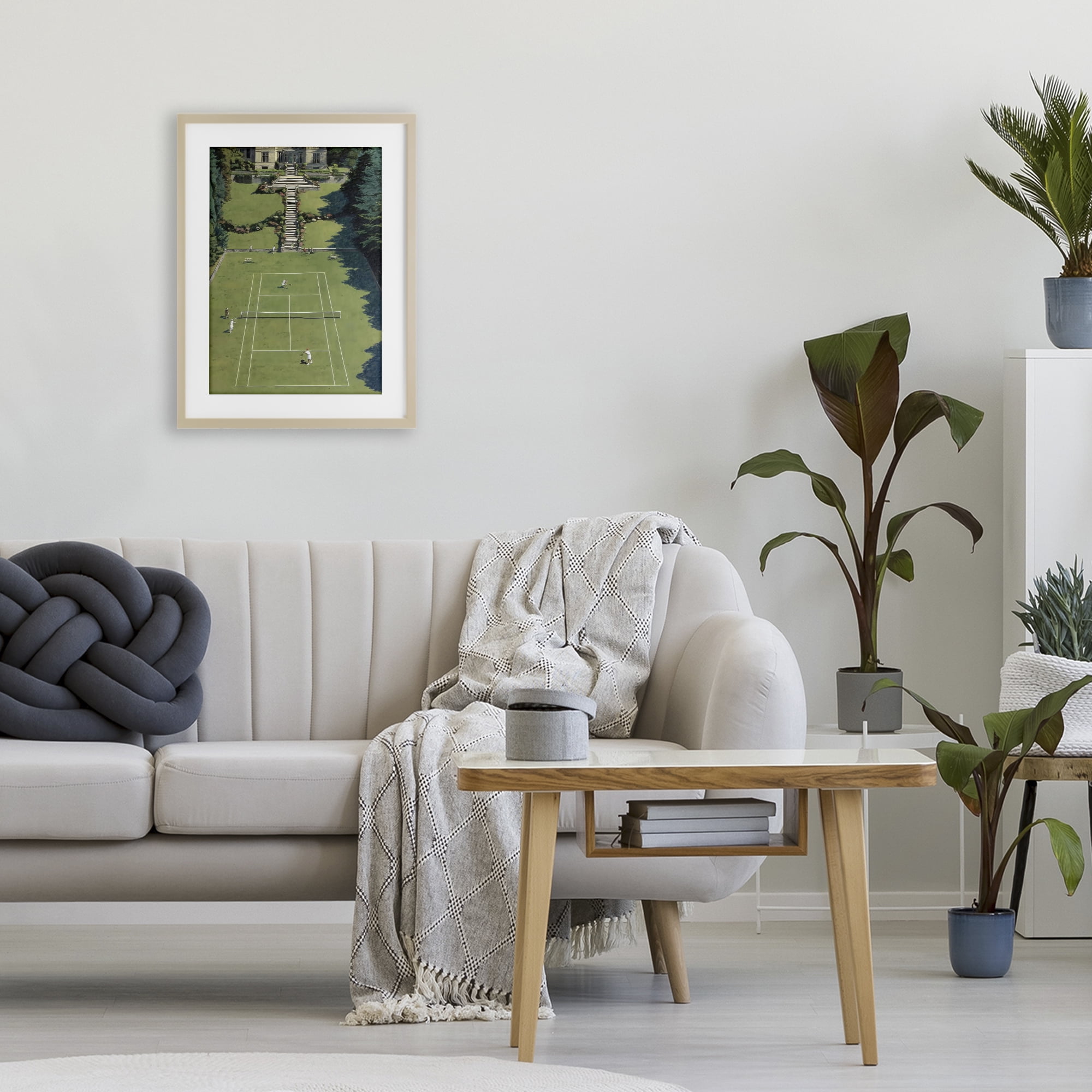 Stupell Industries Tennis Court at Mansion Birch Framed Print Under Glass, design by Petal Prints Design