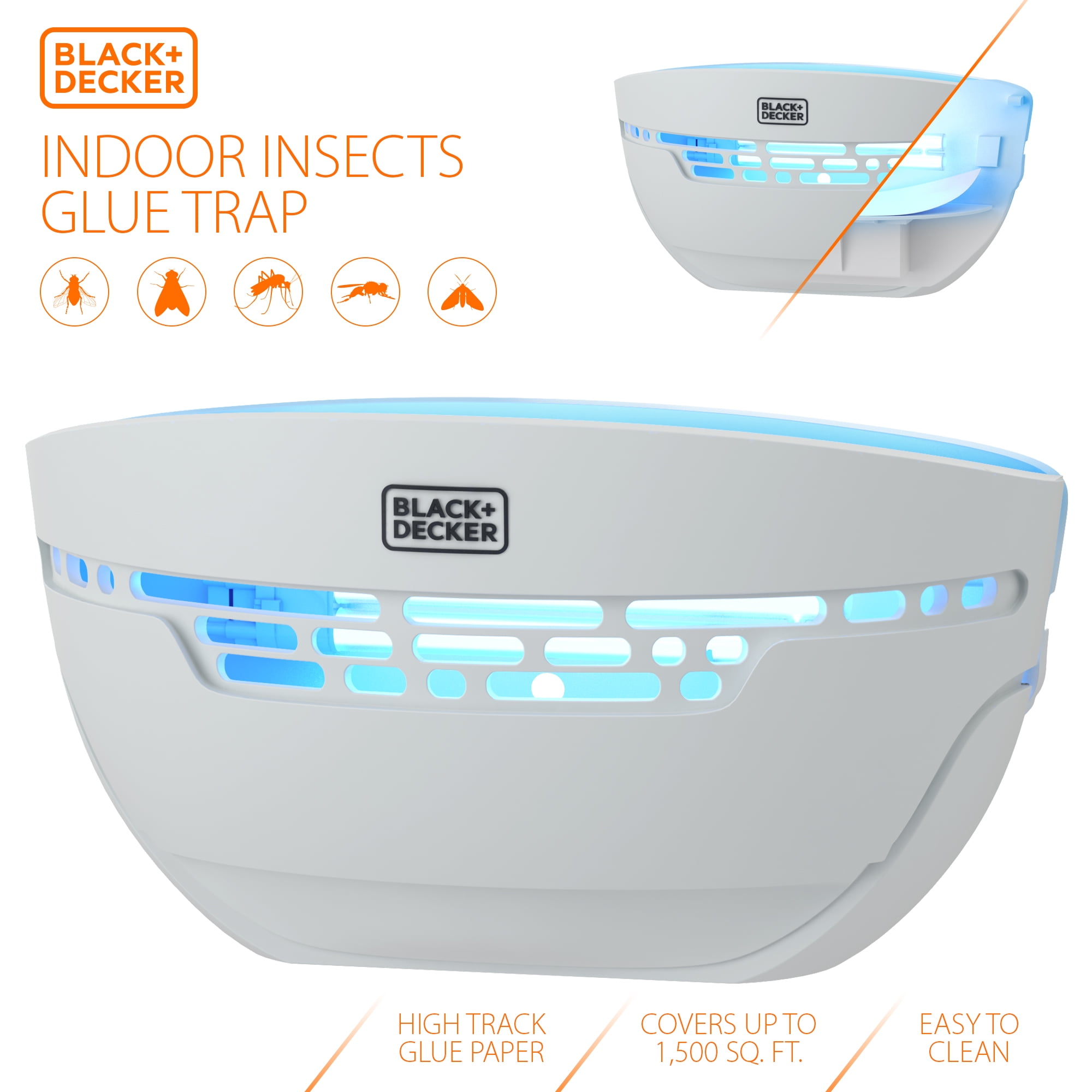 BLACK+DECKER Fly & Bug Glue Trap Wall-Mounted UV Light for Indoor Pest  Control No Zap Sconce Lures & Kills Mosquitoes, Gnats & Fruit Flies Via Non  Toxic Sticky Glue Paper 1,500 SqFt