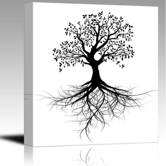 Canvas Prints Wall Art - Abstract Black Tree with Roots in Clean and Simple Style | Modern Wall Decor/Home Decoration Stretched Gallery Canvas Wrap Giclee Print & Ready to Hang - 12" x 12&qu
