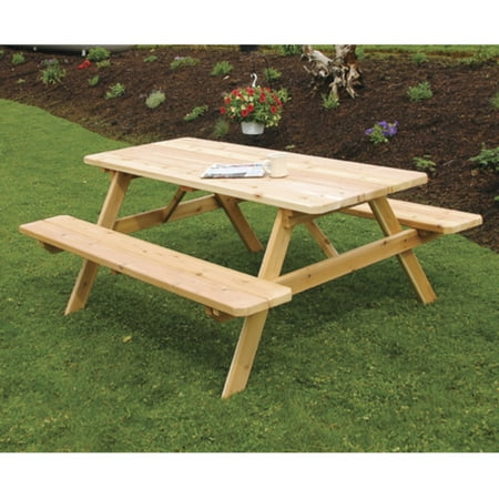 A & L Furniture Western Red Cedar Picnic Table with Attached