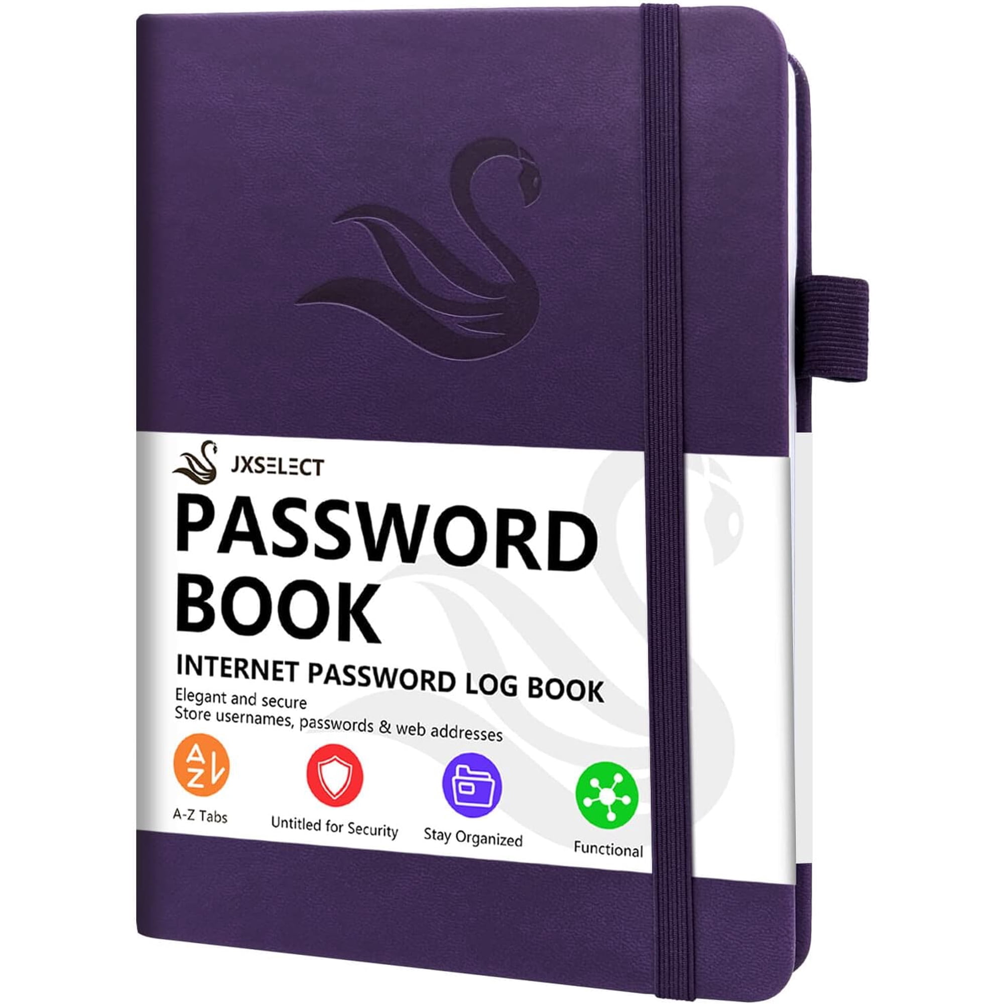 Elegant Password Book with Alphabetical Tabs - Hardcover Password Book for Internet Website Address Login - 5.2" x 7.6" Password Keeper and Organizer w/Notes Section & Back Pocket (Purple)