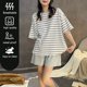 thumbnail image 3 of Pijamas con almohadilla para el pecho para mujer, pijamas de estudiante a rayas de talla Extra grande, pantalones cortos de manga corta a rayas, pijamas fáciles de limpiar de dos piezas S, 3 of 5