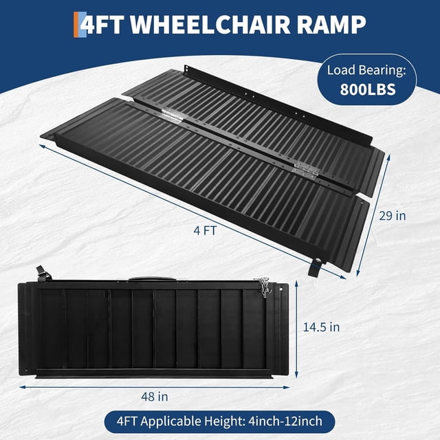 OUYAWEI 4FT Wheelchair Ramp with Handle Non-Slip Aluminum Folding 800 LBS Threshold Home Doorway Black