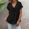 thumbnail image 6 of Rutainlusire Women's Casual Loose Solid Tie Front Bow V Neck Rolled Short Sleeve Tops Blouses Women’s Fashionable Casual Solid Color Short Sleeve V-Neck Imitation With Blouses, 6 of 6