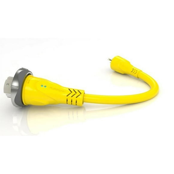 Furrion LLC Power Cord Adapter FP5515-SY Pigtail Adapter; Yellow; With Threaded Locking Rings; Weatherproof; With LED Power Indicator Ends