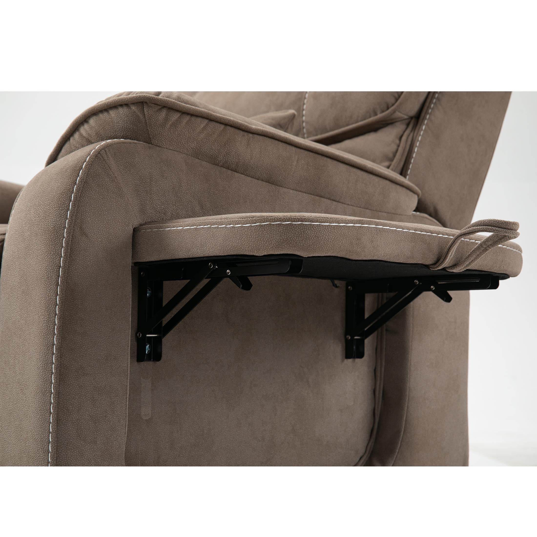LEGAHOME Oversized Lift Recliner Chair with Wireless Phone Charging and Retractable Tray Table, 180 Degree Lying Flat Electric Power Sofa with Heat & Massage, Side Pocket, Cup Holder, Beige Brown
