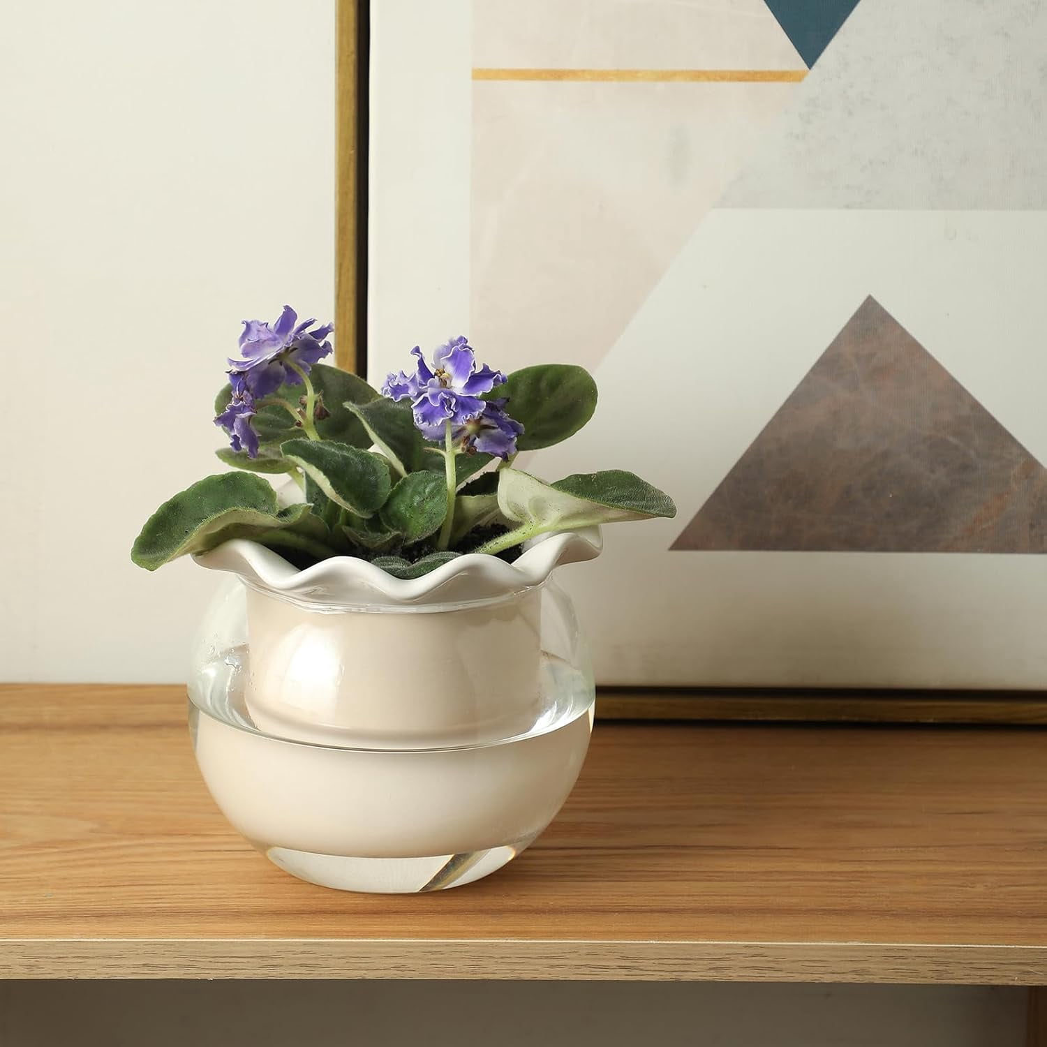 Self Watering Plant Pot, 6 Inch African Violet Pots Maintenance, Glass Self-Watering Planter for Indoor Plants - Ideal Flower Pot for Thriving Indoor Gardens