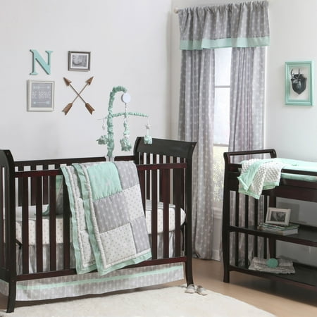 Adventure Patch Grey and Mint Baby Crib Bedding - 11 Piece Sleep Essentials (Best Way For Baby To Sleep In Crib)