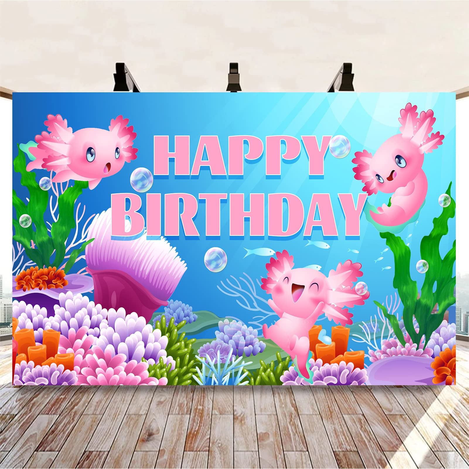 HSDSH Axolotl Birthday Party Banner Axolotl Backdrop for Party Decorations  Supplies， Baby Shower Kids Children Photography Background Photo Studio  Supplies，Axolotl Party Supplies 5x3F 