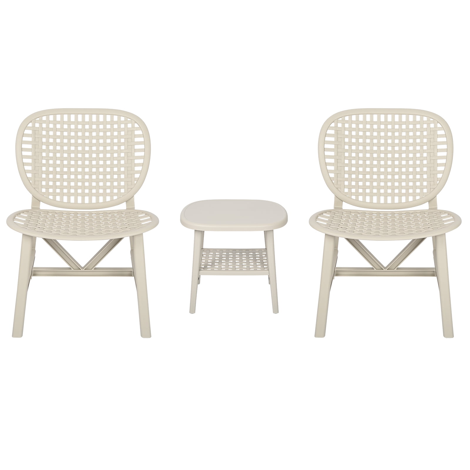 Aimee Lii 3 Pieces Hollow Design Retro Patio Table Chair Set, Outdoor All Weather Conversation Bistro Set with Open Shelf, Lounge Chairs, Widened Seat for Balcony Garden Yard, White Aimee Lii 3 Pieces Hollow Design Retro Patio Table Chair Set, Outdoor All Weather Conversation Bistro Set with Open Shelf, Lounge Chairs, Widened Seat for Balcony Garden Yard, White