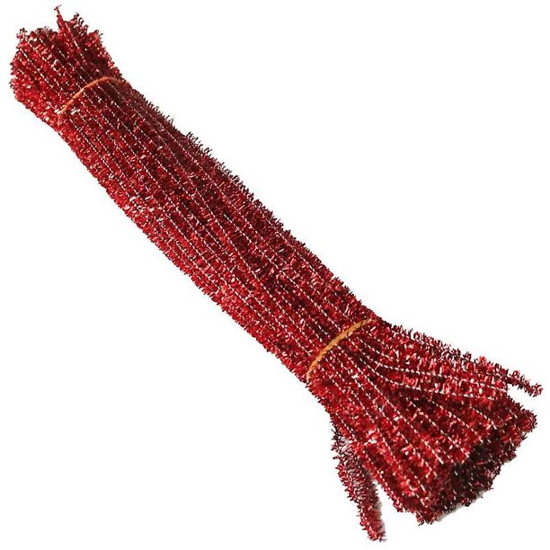 100 unidades de 6 mm x 300 mm, tallos de chenilla brillante, limpiadores de tuberías metálicos, tallos de oropel, varillas con cable para manualidades y manualidades (rojo). Afortunado Sencillez