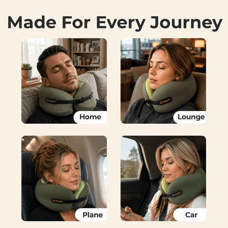 CESPERI® TRAVEL NECK PILLOW – LIGHTWEIGHT MEMORY FOAM AIRPLANE PILLOW, ERGONOMIC SUPPORT FOR FLIGHTS, CAR RIDES, AND HOME, LARGE SIZE (AVOCADO GREEN)