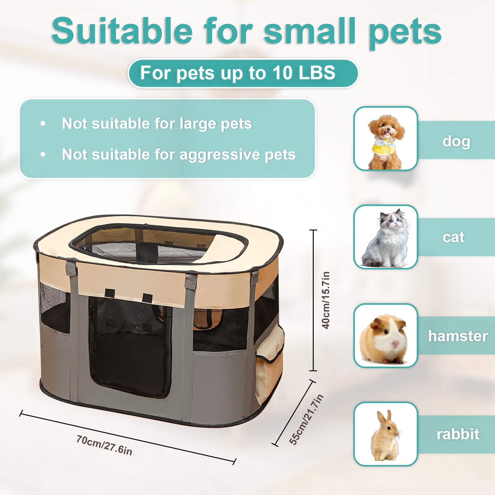 Leyeet Foldable Pet Playpen, Exercise Kennel Tent with Zipper & Side Pockets, Breathable Mesh Design Cat Playpens Pet Enclosure for Small Dogs, Cats, Indoor/Outdoor Use, 27.6"x21.7"x15.7" Grey