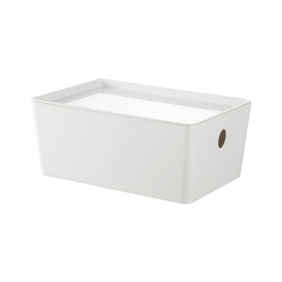 Plastic Storage Bin with Lid, White Basket with Handle for Organizing, Multipurpose for Classroom, Drawers, Desktop, Office, Playroom, Shelves, Closets
