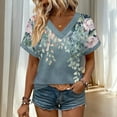 thumbnail image 5 of JTZGDY Cute Womens Tops Fashion V Neck Summer Short Sleeve Floral Pattern Graphic T-Shirts Loose Fit Casual Tunic Blouses Navy#01 XL, 5 of 7