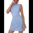 thumbnail image 2 of Vestido Mini para Mujer, Fruncido, Cuello Alto, Sin Mangas, Corte A, para Fiesta de Verano. Azul L, 2 of 10