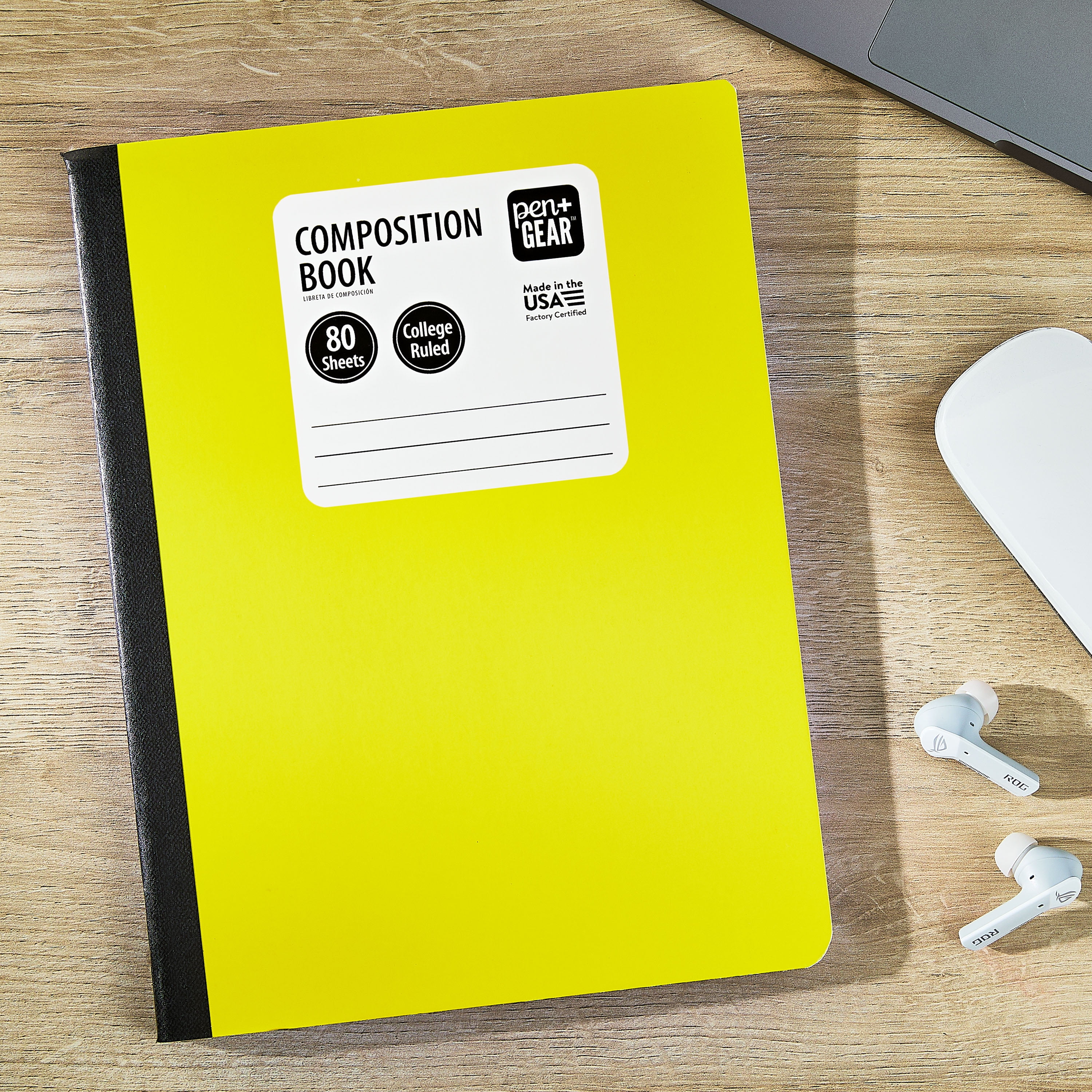 (2 pack) Pen+Gear College Rule Composition Book, 7.5" x 9.75", Yellow, 80 Sheets, New