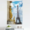 thumbnail image 1 of Paris Tapestry, Antique Golden Yellow Toned Sculptures Clouds Sky and Iconic Eiffel Tower Print, Fabric Wall Hanging Decor for Bedroom Living Room Dorm, 5 Sizes, Blue and Yellow, by Ambesonne, 1 of 1