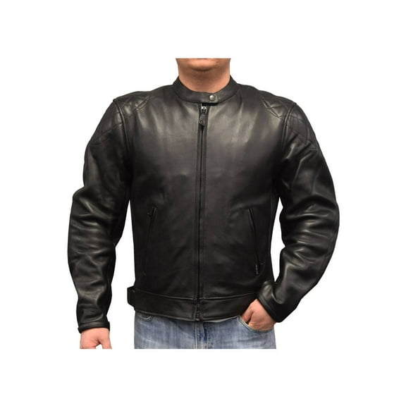 Redline Men's Cowhide Leather European Motorcycle Jacket w/ Armor M-250 (M)