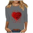 thumbnail image 2 of Byworldtasic Women's Oversize Long Sleeve Tops Women's Round Neck Soft Breathable Blouses 3/4 Length Sleeve Pullover T-shirt Heart print Basic Tops Gray, 2 of 4