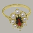 thumbnail image 4 of LBG British Made 18k Yellow Gold Natural Garnet & Cultured Pearl Womens Promise Ring - 33 size options - Size 6, 4 of 5