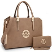 Dasein Women Large Handbag Purse Vegan Leather Satchel Work Bag Shoulder Tote with Matching Wallet