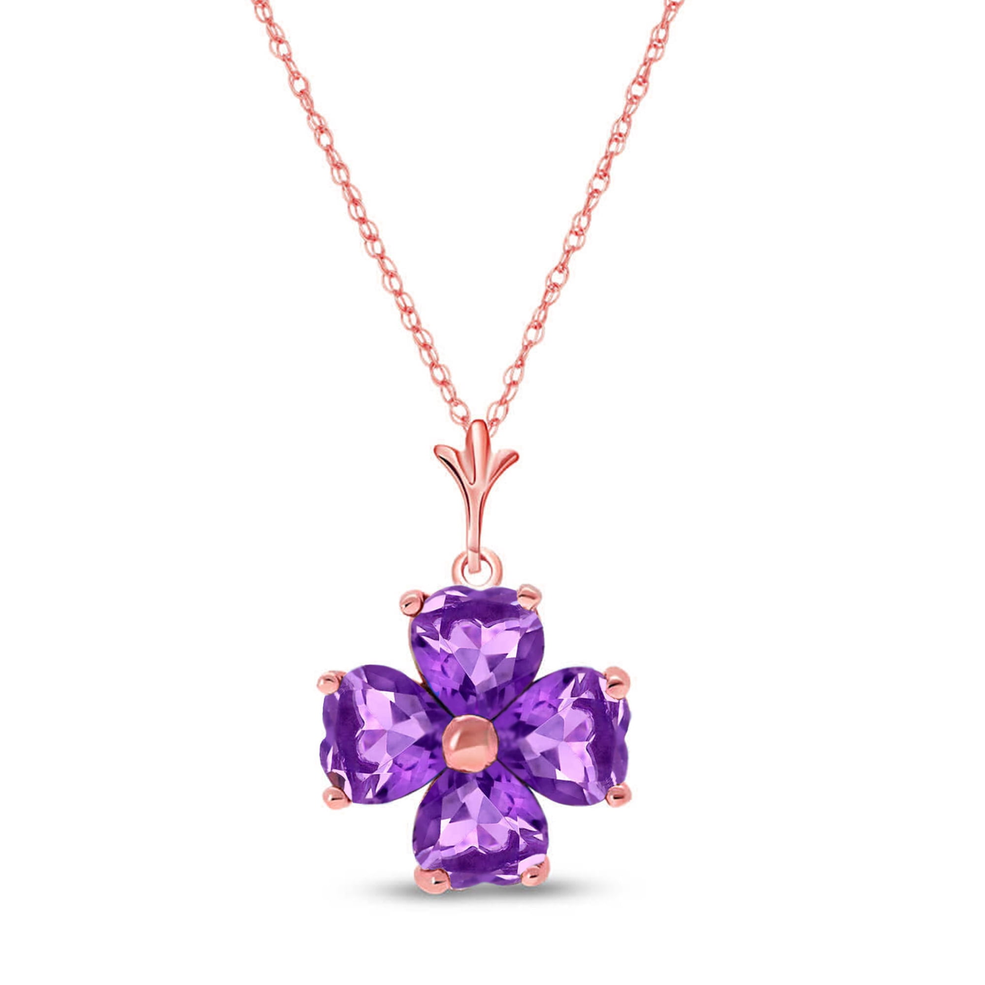 Galaxy Gold 14K Solid Gold 3.8 Carat Natural Amethyst Necklace for Women - Rose Gold Fine Jewelry