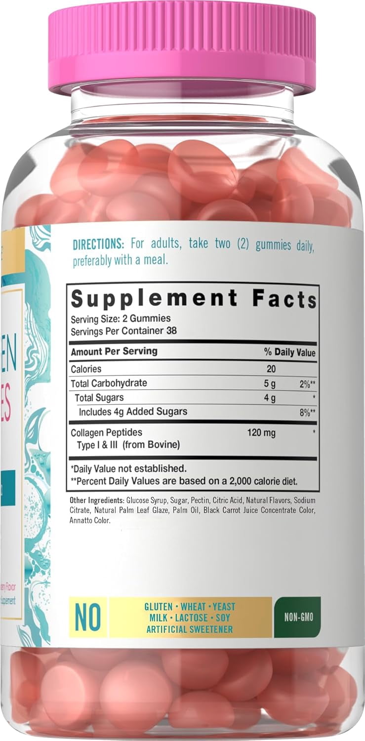 Collagen Gummies | 180 Count | Type 1 & 3 | Strawberry Flavor | by Carlyle