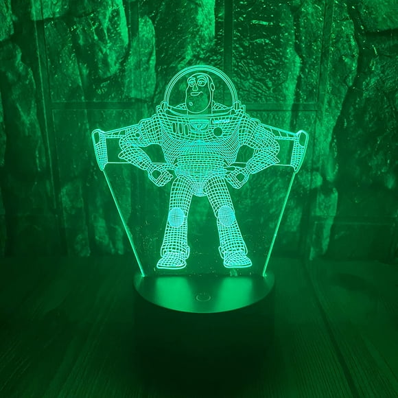 Cartoon Toy Story Pixar Ultimate Buzz Lightyear Spaceman Anime Figure 3D LED Optical Illusion Bedroom Decor Table Lamp with Remote 7 Colors Acrylic Sleep Night Light Birthday Gifts for Child Kids