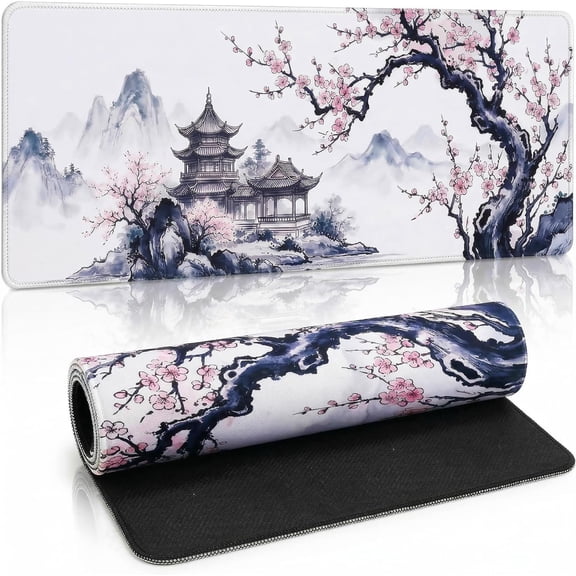 1 Pcs Large Mouse Pad, 31.1 x 11.8 Inch Gaming Extended Desk Mat, Black White Pattern Mousepad with Waterproof Coating, Stitched Edges and Non Slip Rubber Base for Keyboard Computer Office