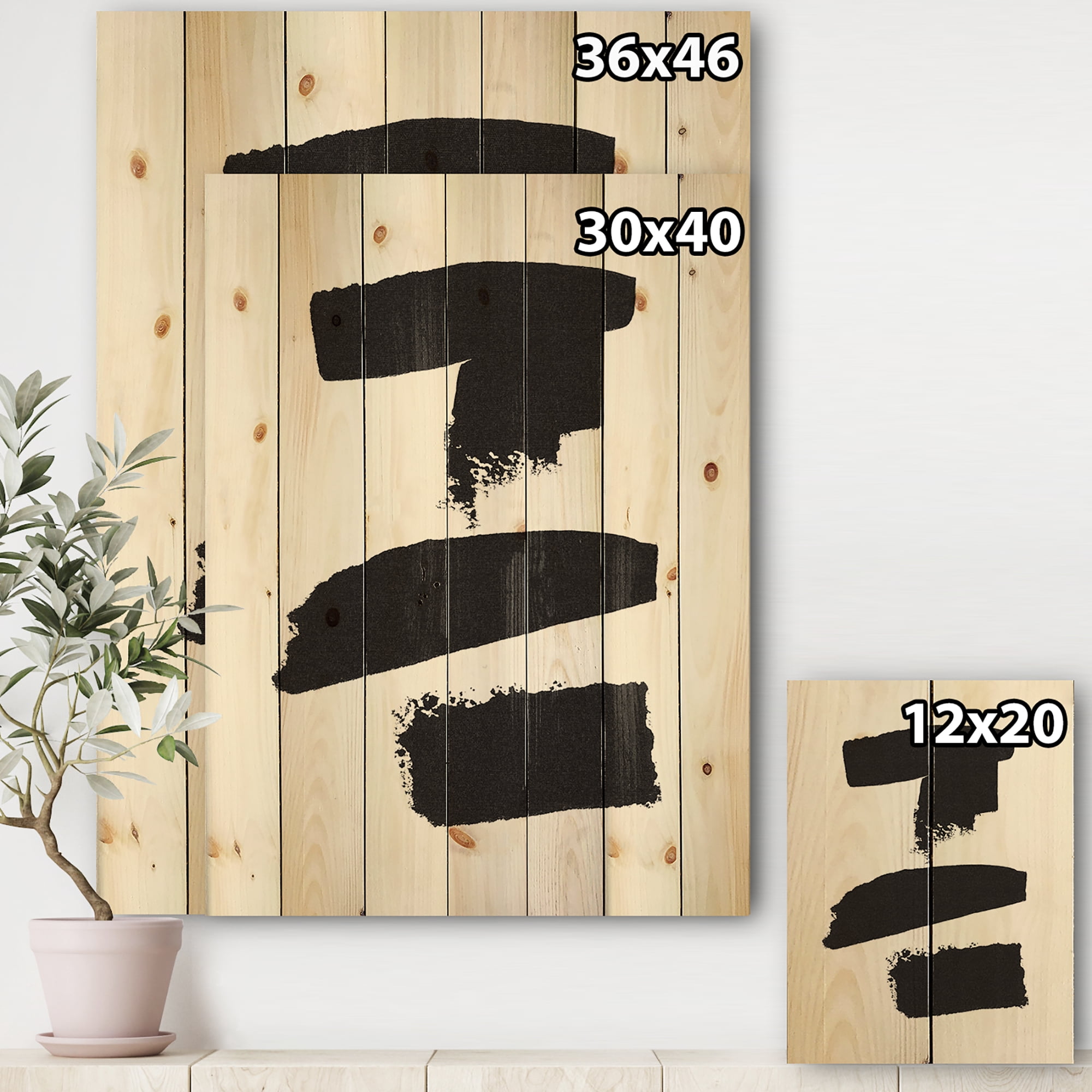 Designart 'Black and White Geometric Company I' Mid-Century Modern Print on Natural Pine Wood